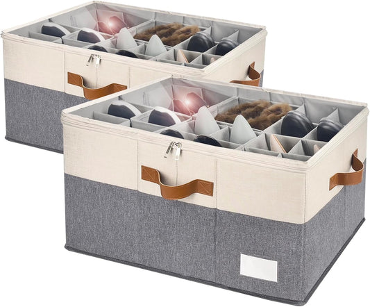 Shoe Organizer for Closet, Foldable Shoe Storage Bins with Clear Cover, Space Saving Shoes Holder