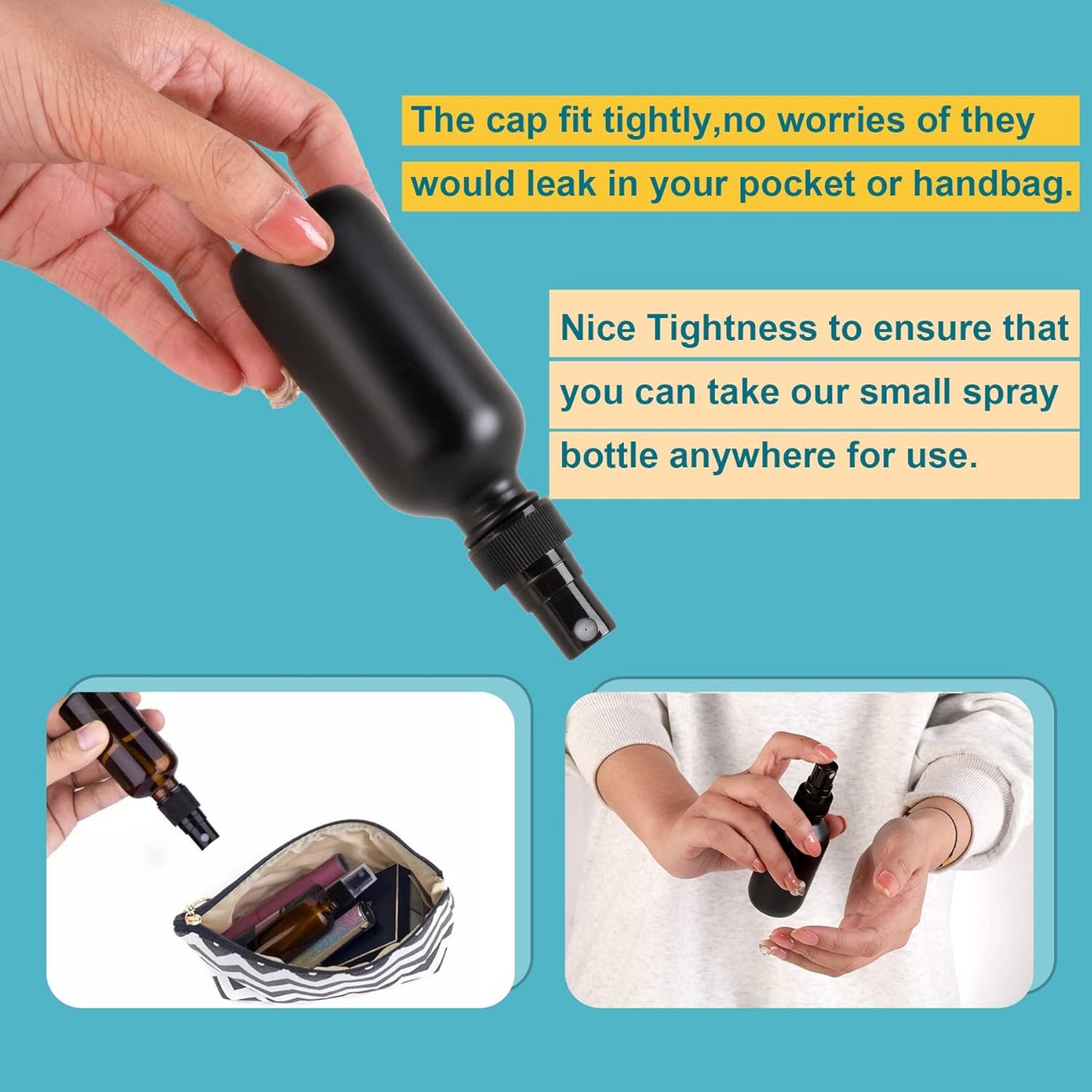 Frosted Black Glass Small Spray Bottle 2 oz 24 Packs,Fine Mist Sprayer Small Clear