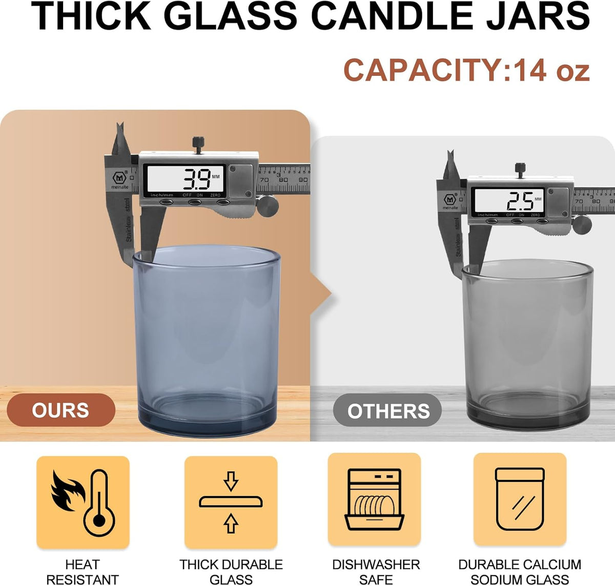 14 OZ Thick Candle Jars for Making Candles 12 Pcs, 3 Wick Empty Jars with Wood Lids for Candle