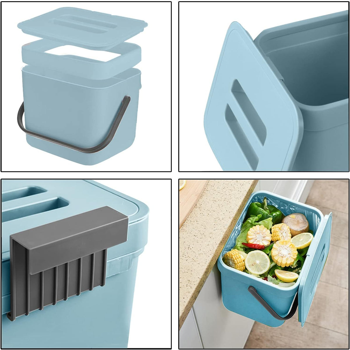 LALASTAR Kitchen Compost Bin, Hanging Trash Can with Lid for Kitchen Cabinet Door, Under Sink, Wall