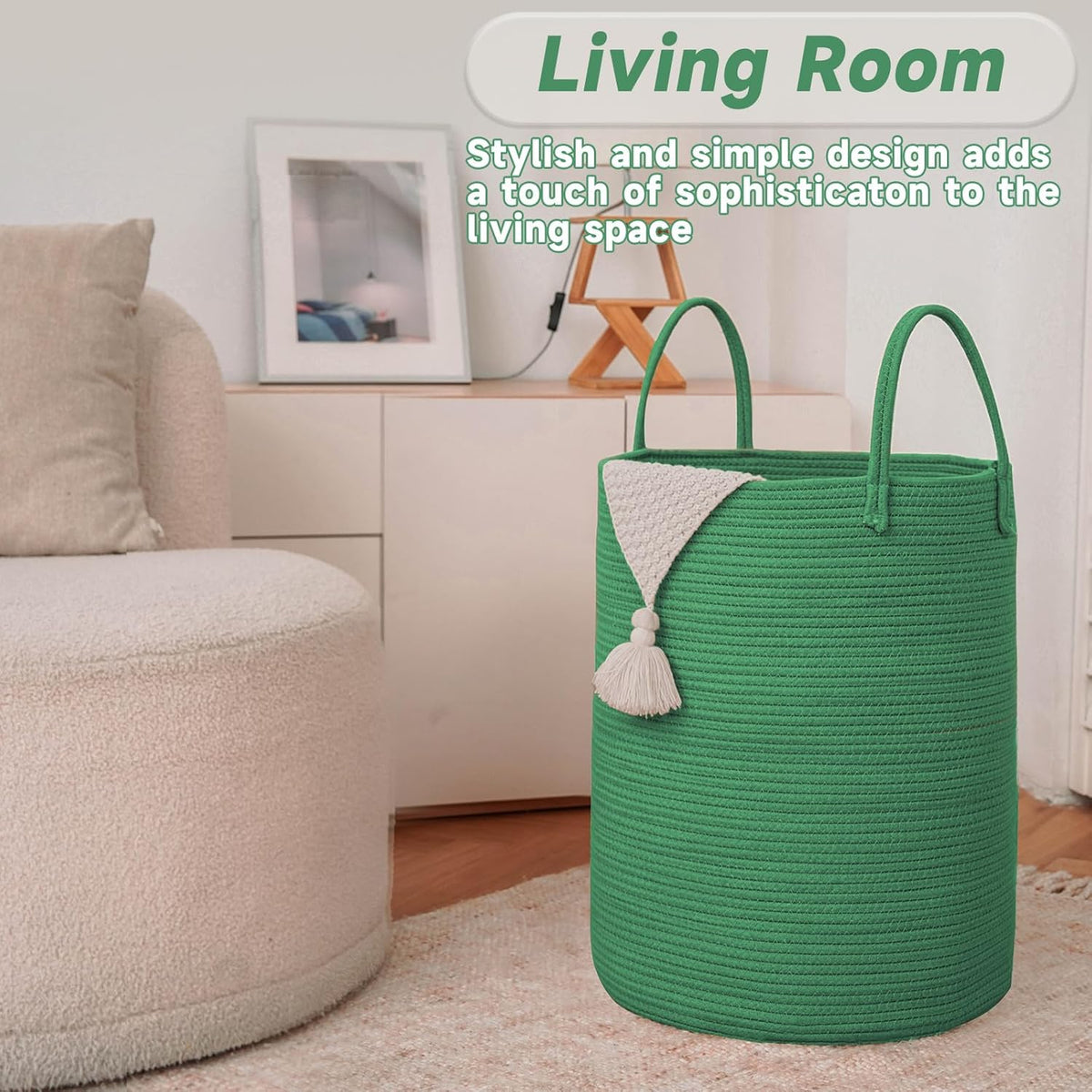 Large Woven Laundry Basket Hamper,100L Cotton Rope Storage Bin for Blankets,Toys and