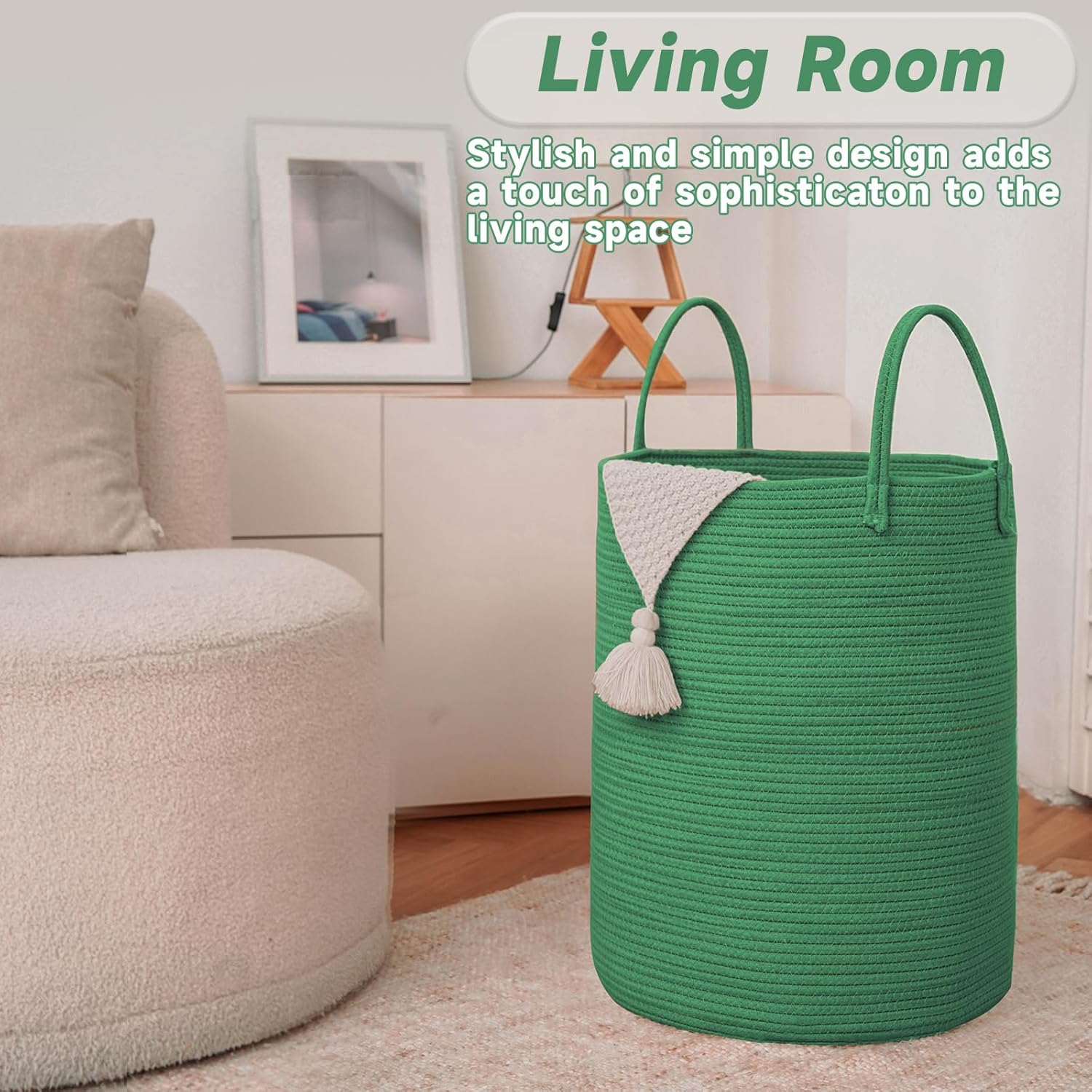 Large Woven Laundry Basket Hamper,100L Cotton Rope Storage Bin for Blankets,Toys and