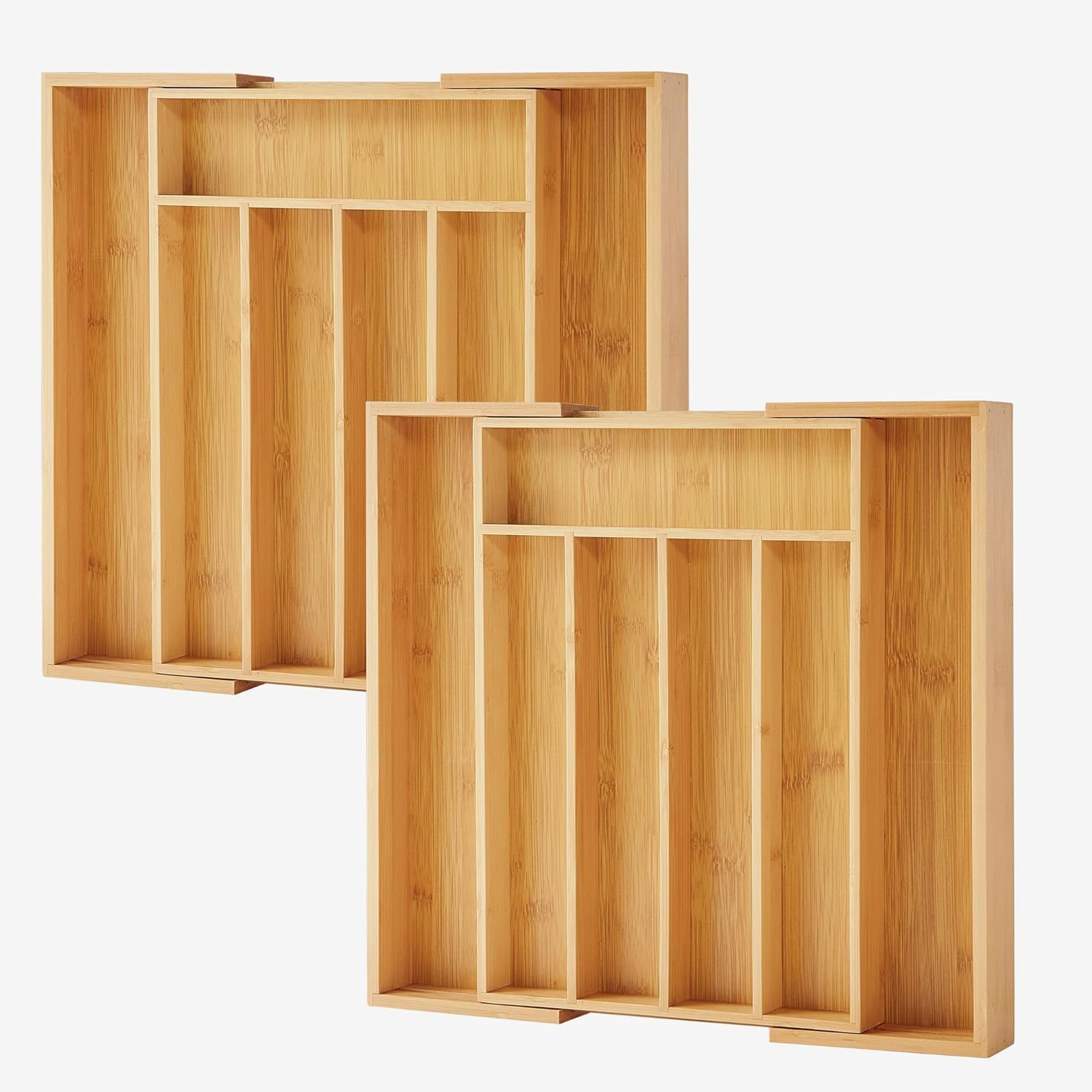 2-Piece Bamboo Silverware Organizer, Expandable Kitchen Drawer Organizer for Cutlery and Utensils
