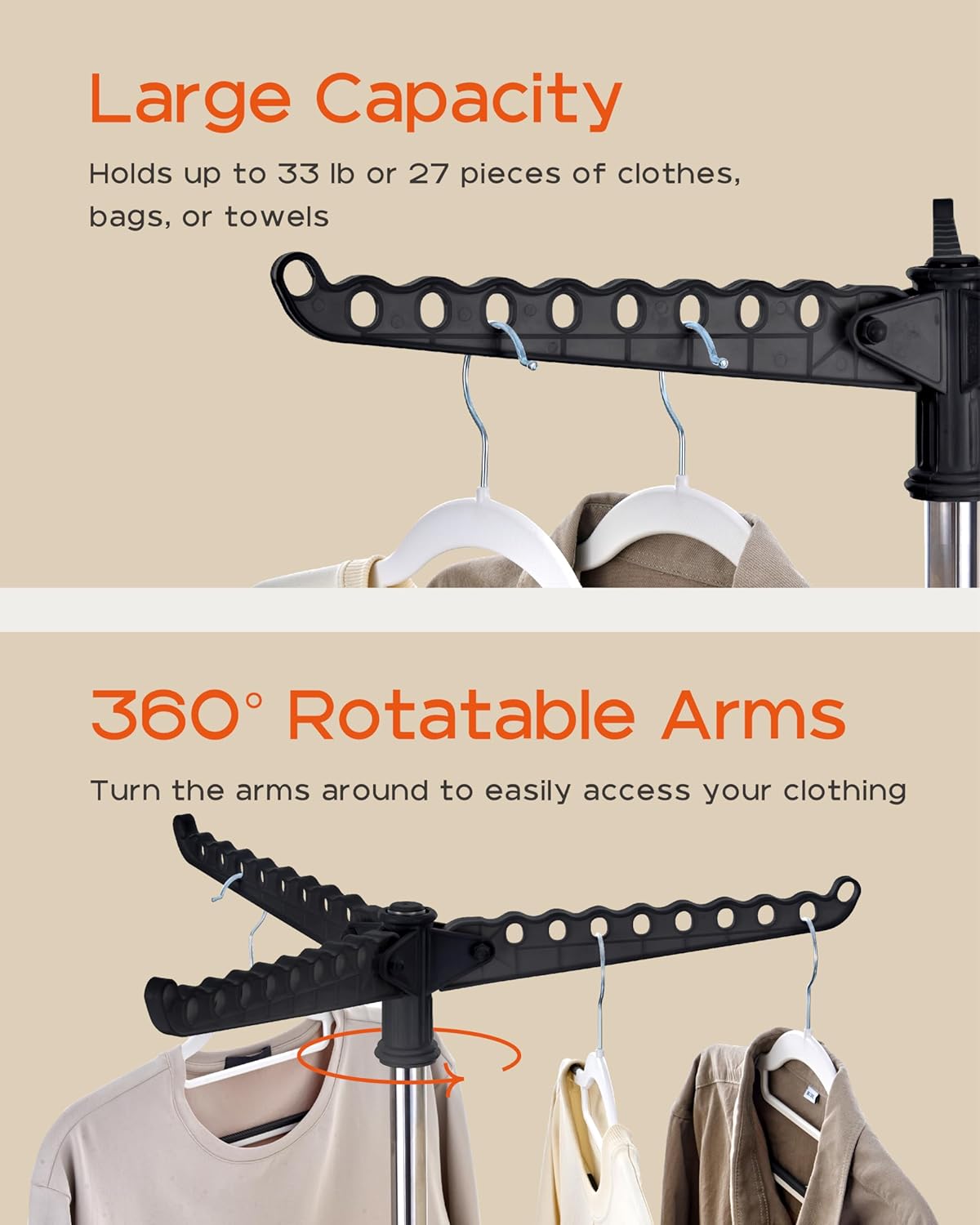 Clothes Drying Rack Foldable, 59 inch Tripod Laundry Drying Rack Indoor with Rotating Clothes Rail