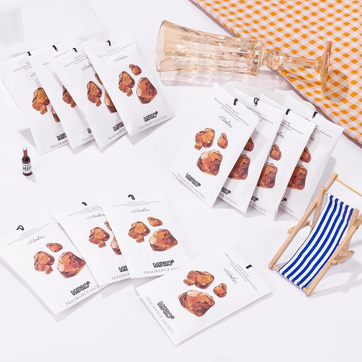 MYARO 12 Packs Amber Scented Sachets for Drawer and Closet, Long-Lasting Closet Sachet Bags Drawer