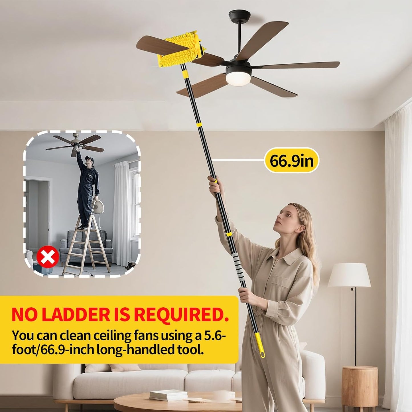 High Ceiling Fan Cleaner Duster for Fans Blades Cleaner with 78.7in Extension Pole Extra Long