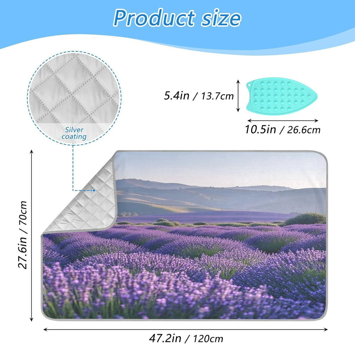 Lavender Field and Mountain Ironing Mat Thickened Ironing Blanket Travel Portable Double-Side Using