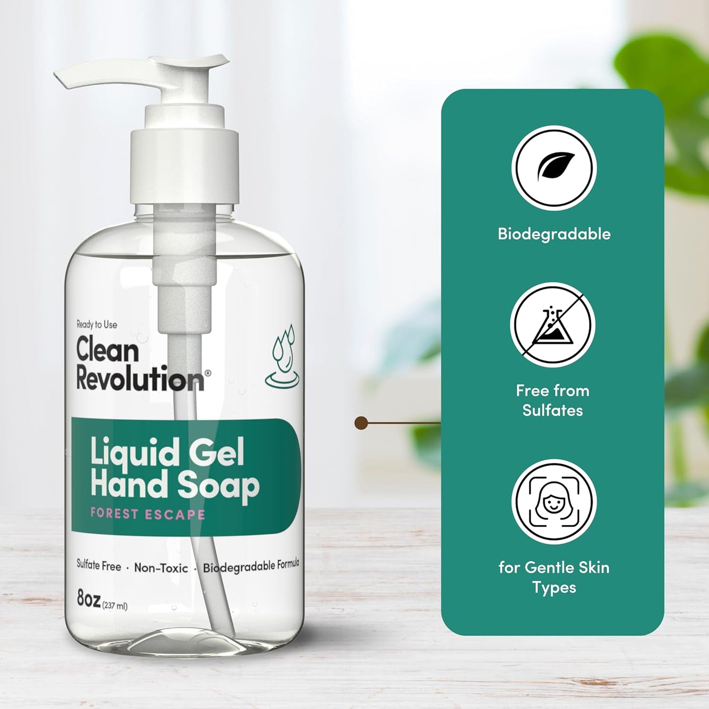 Clean Revolution Liquid Gel Hand Soap, Silky Rich Liquid, Quick Lather, Fast Rinsing, Contains Real