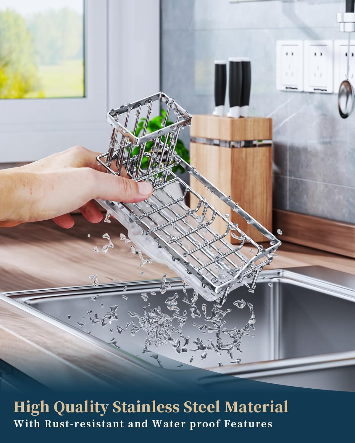 Consumest Sink Caddy, Kitchen Sponge Holder with Dish Brush Holder, Kitchen Organizer with Drip