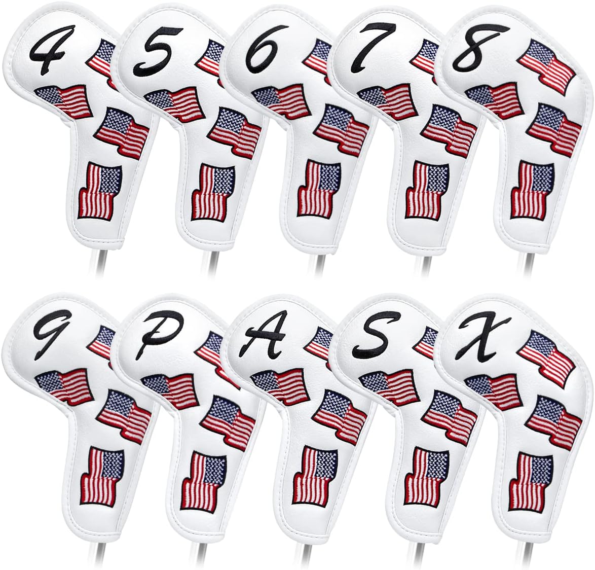 US Flag Golf Iron Covers Headcovers - 10pcs Patriotism Golf Club Covers for Irons - White Synthetic