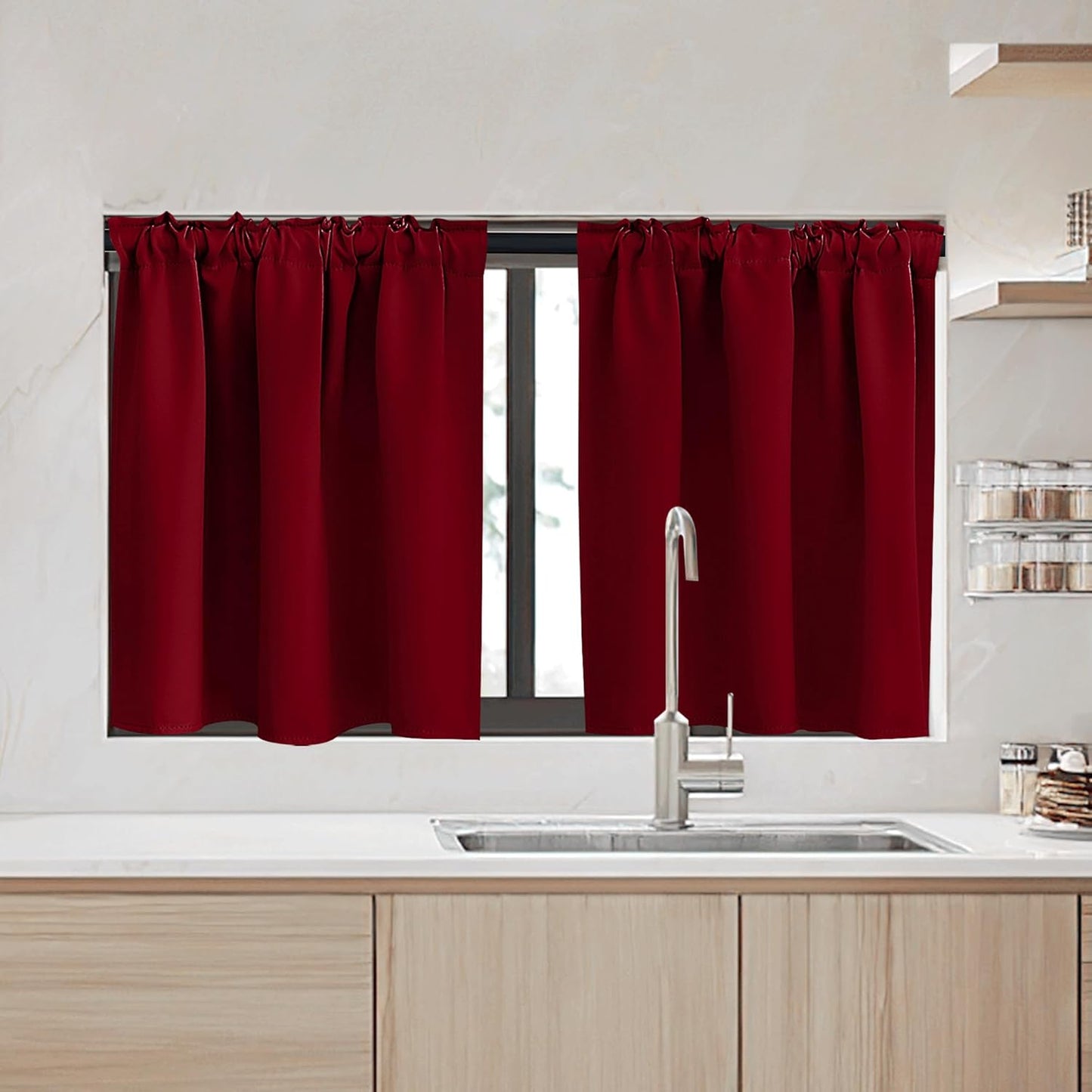 RYB HOME Kitchen Window Curtains - Blackout Privacy Half Window Curtains for Bedroom Bathroom