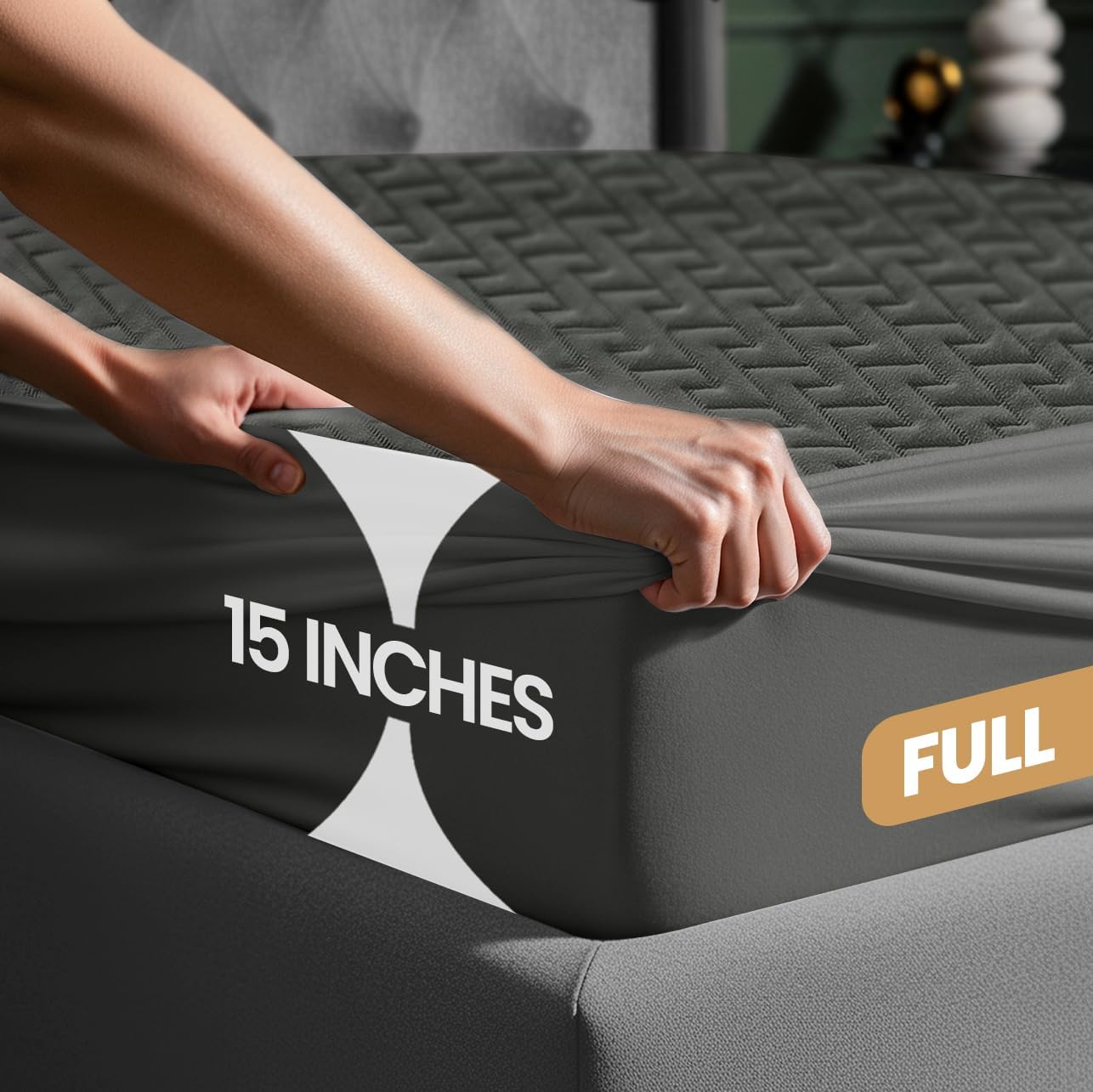 Utopia Bedding Waterproof Mattress Protector Full Size (Gray), Premium 3D Air Soft Fabric Mattress