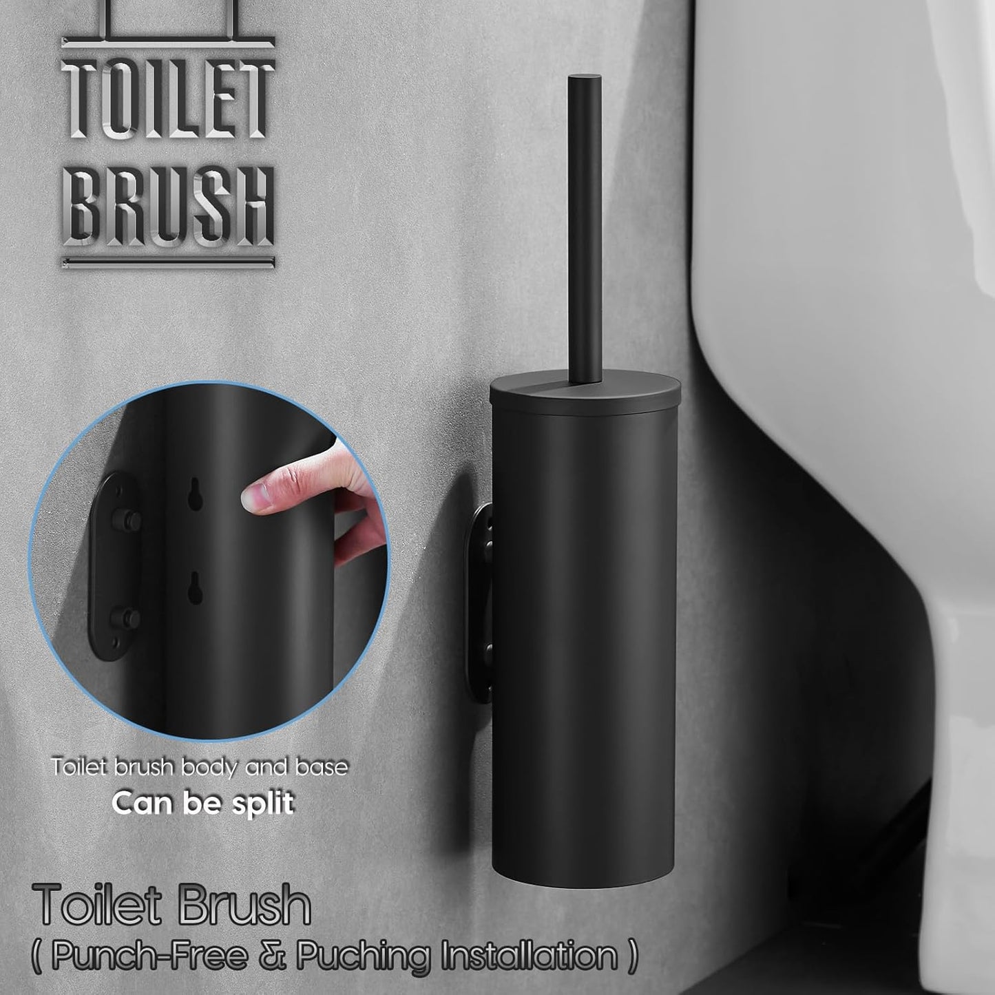 Toilet Bowl Brush and Holder, 304 Stainless Steel No-Punch Hook Base Dual Purpose Toilet Brush