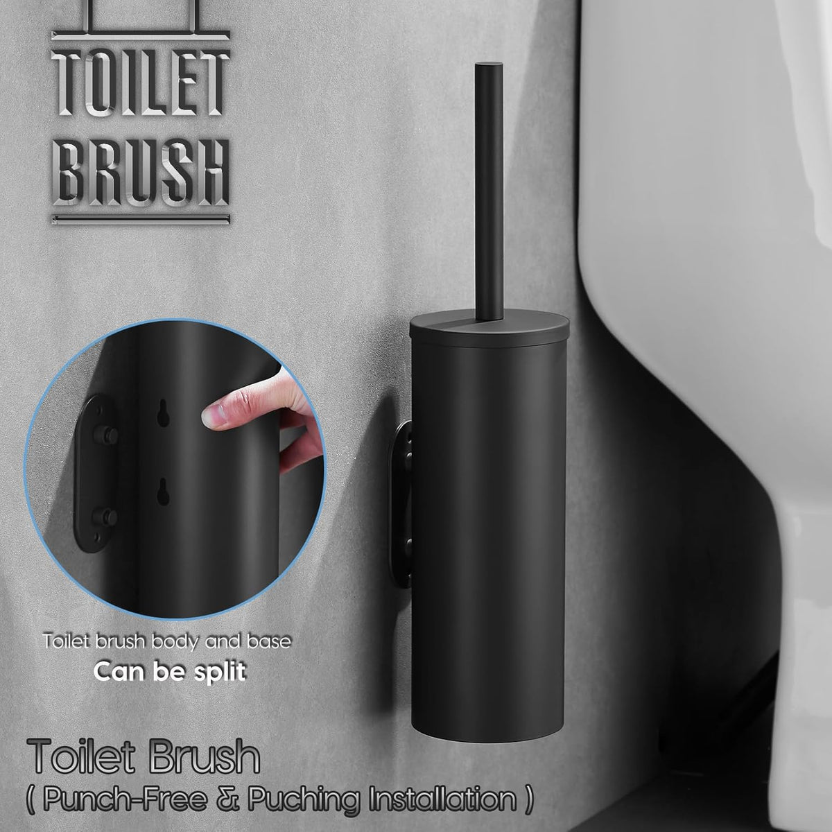 Toilet Bowl Brush and Holder, 304 Stainless Steel No-Punch Hook Base Dual Purpose Toilet Brush