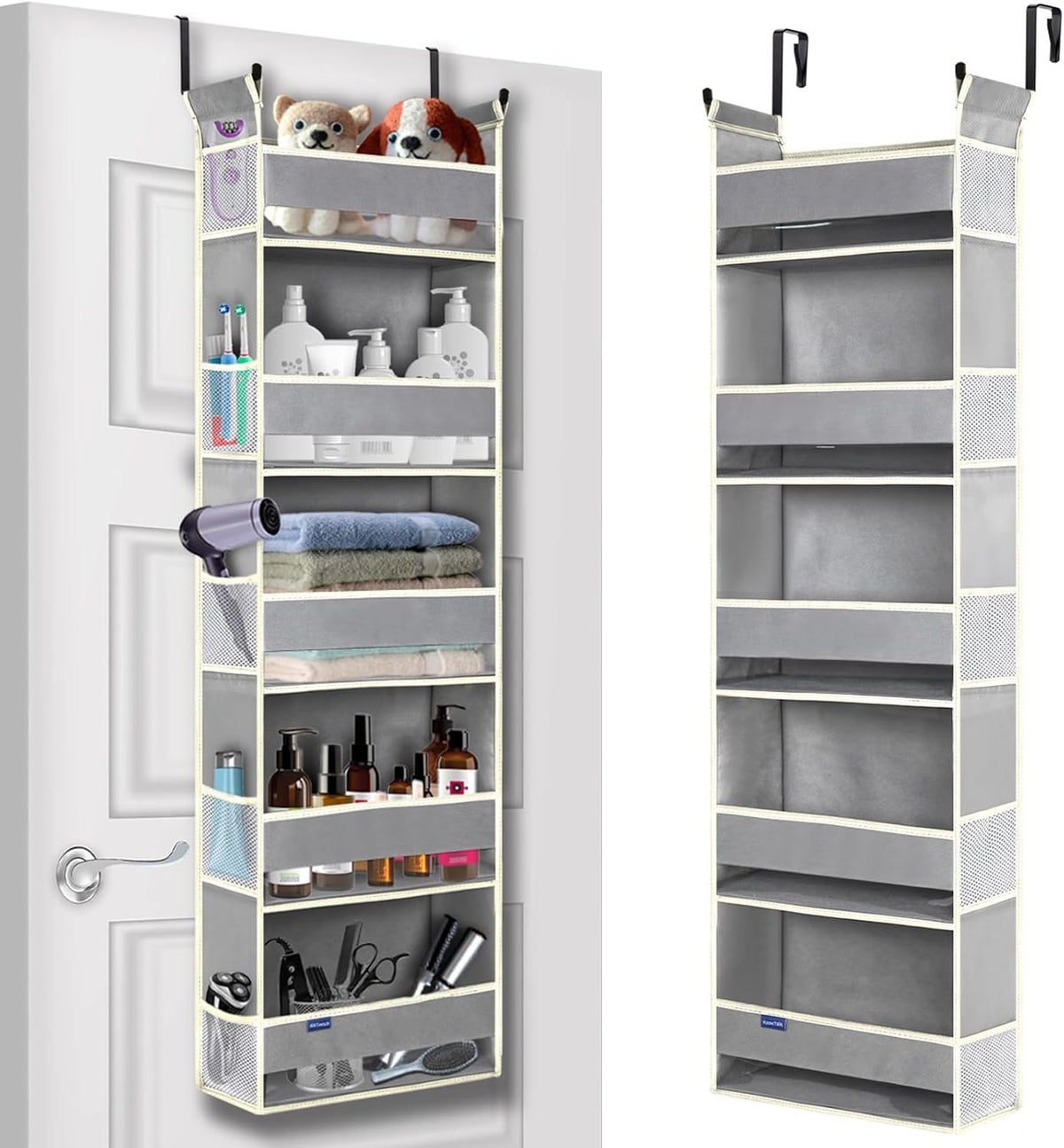 Over The Door Organizer 5-Shelves and 10 Side Pockets, Over The Door Storage for Bathroom Bedroom
