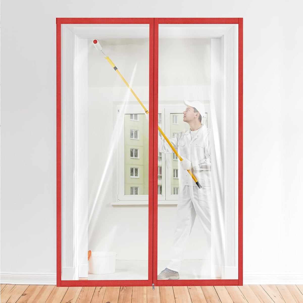 Amylove Zipper 60 x 102 Inch Dust Barrier Kit Red Edged Temporary Construction Door Barrier 5 x 8.5