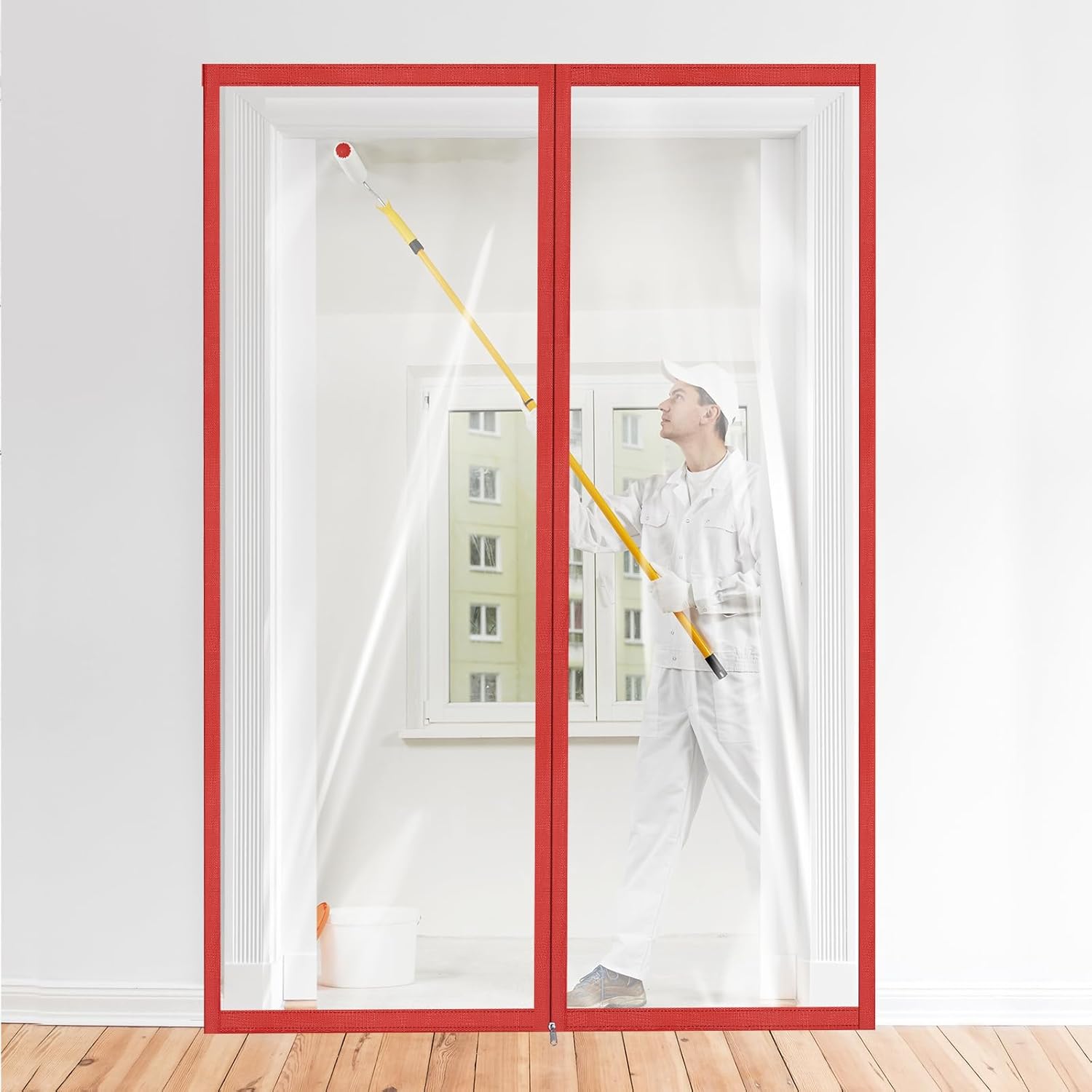 Amylove Zipper 60 x 102 Inch Dust Barrier Kit Red Edged Temporary Construction Door Barrier 5 x 8.5