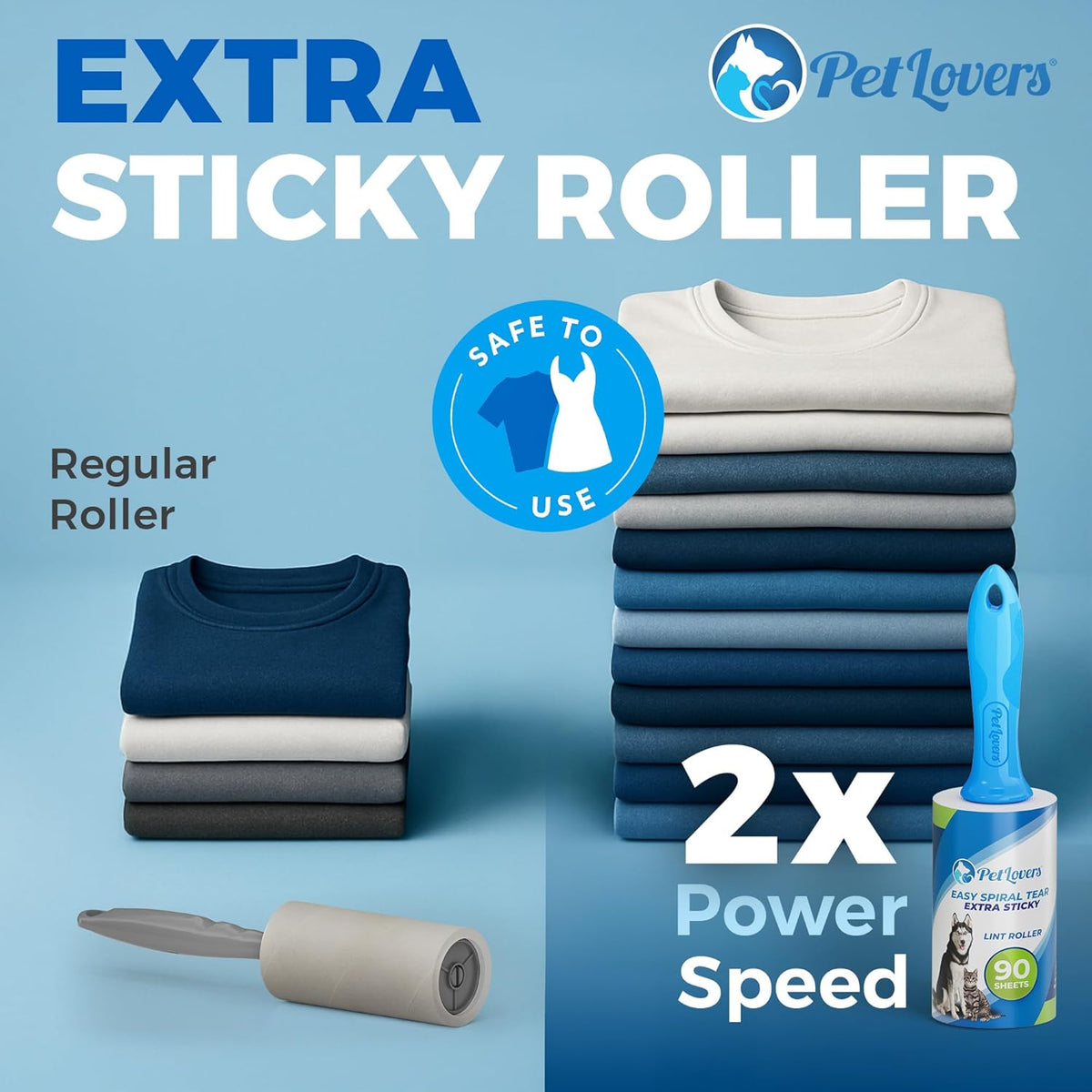 PetLovers Extra Sticky Lint Roller Mega Value Set 900 Sheets for Pet Hair Removal and Clothes, Dog