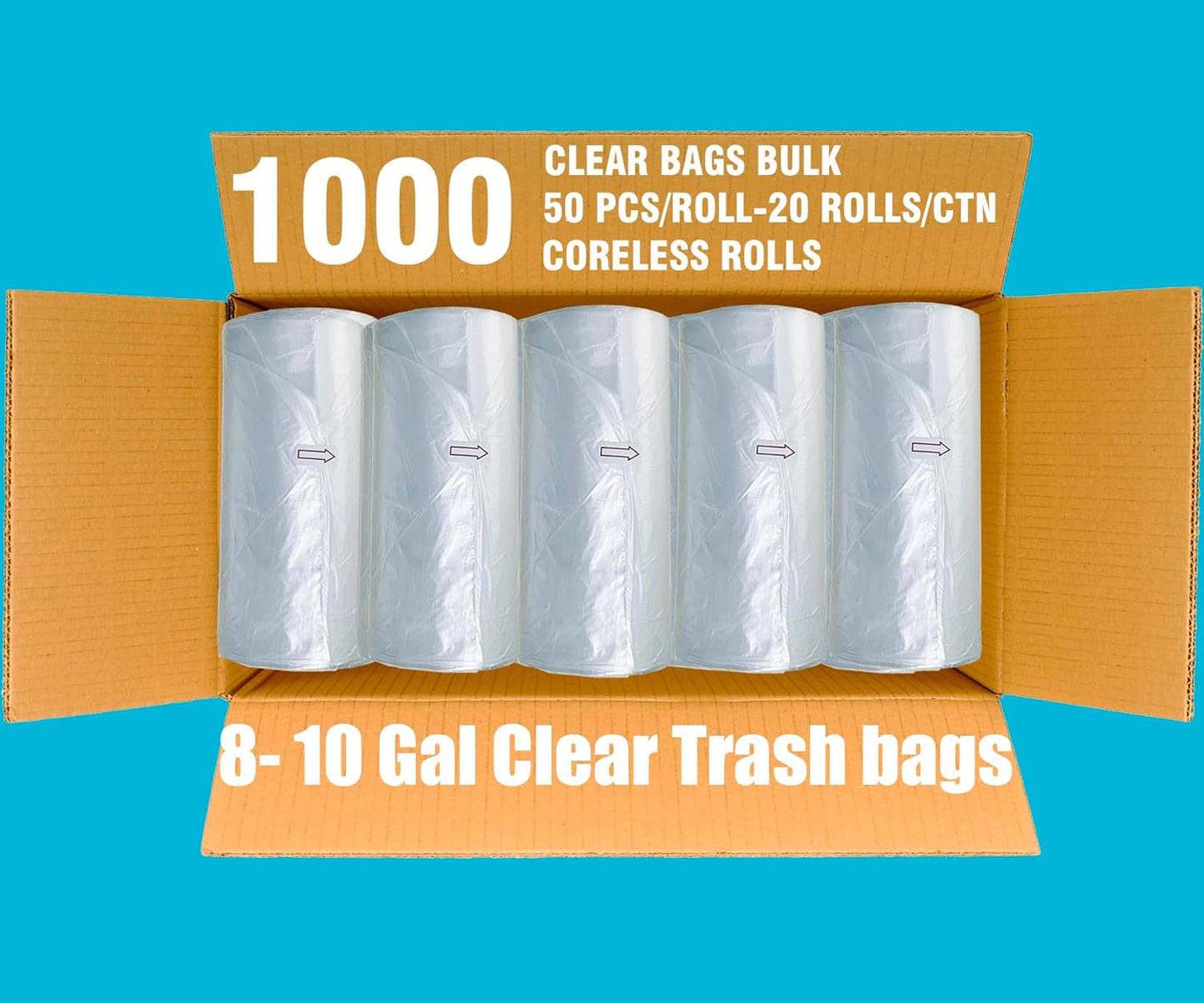 Trash Bags 8-10 Gallon, 1000 Count Bulk Value Pack, Clear Plastic Recycling Bags, Multi-purpose