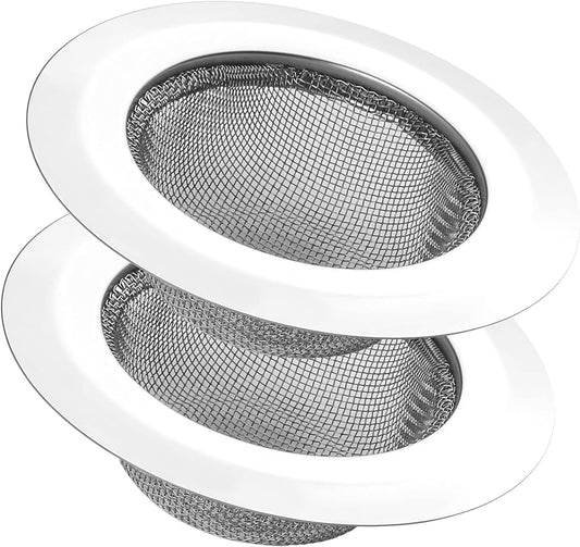 2Pcs Kitchen Sink Strainer, Stainless Steel Mesh Sink Drain Cover, Large Wide Rim 4.5" Diameter
