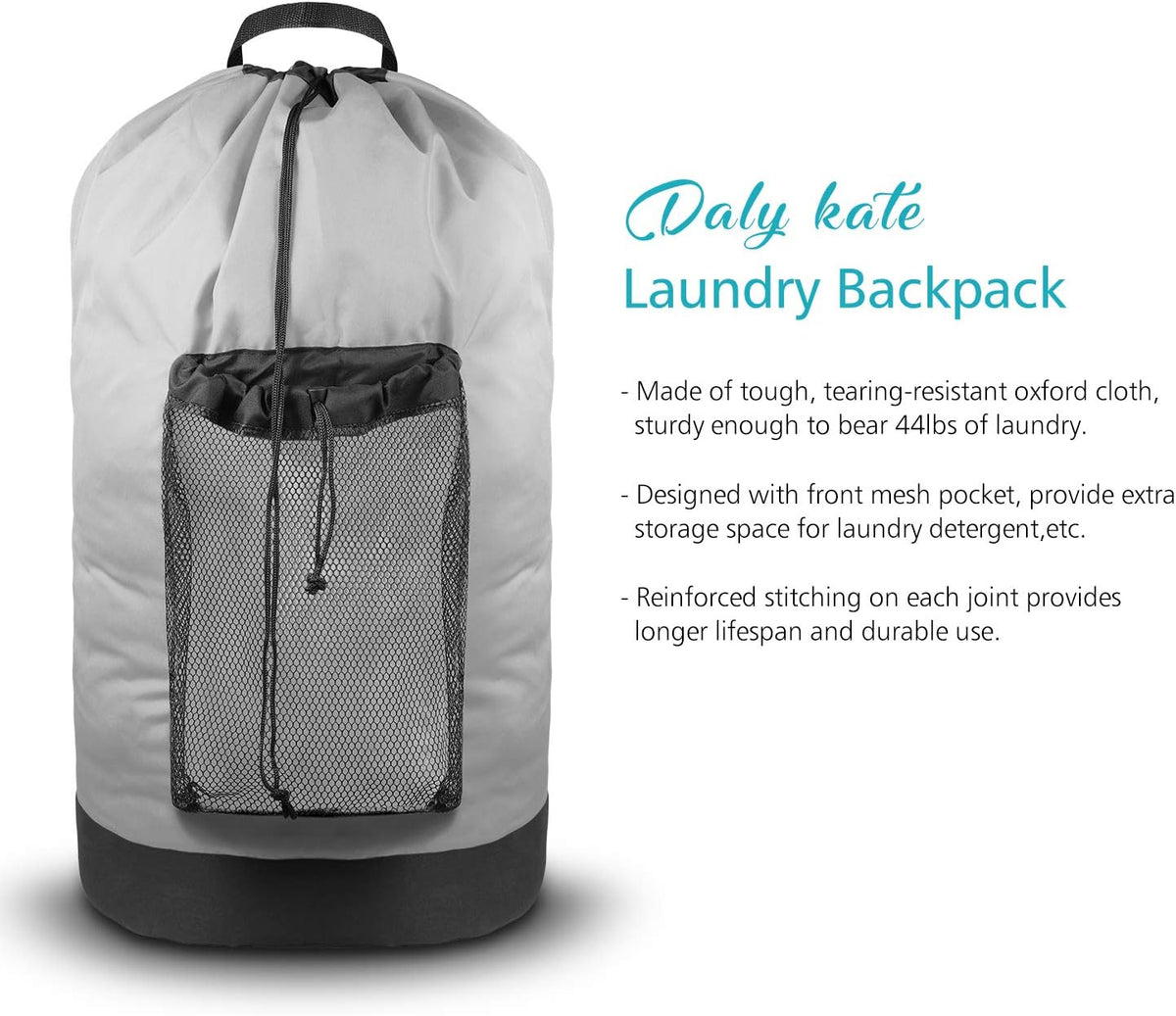 Dalykate Backpack Laundry Bag, Laundry Backpack with Shoulder Straps and Mesh Pocket Durable Nylon