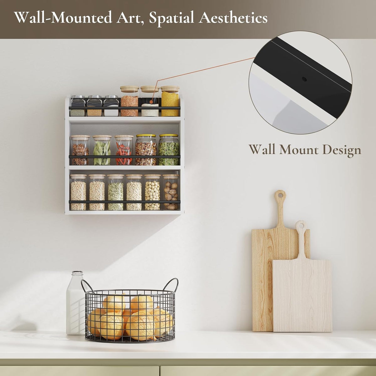 3 Tier Wooden Spice Rack, Seasoning Jars Rack Shelf Spice Organizer for Countertop or Wall Mount