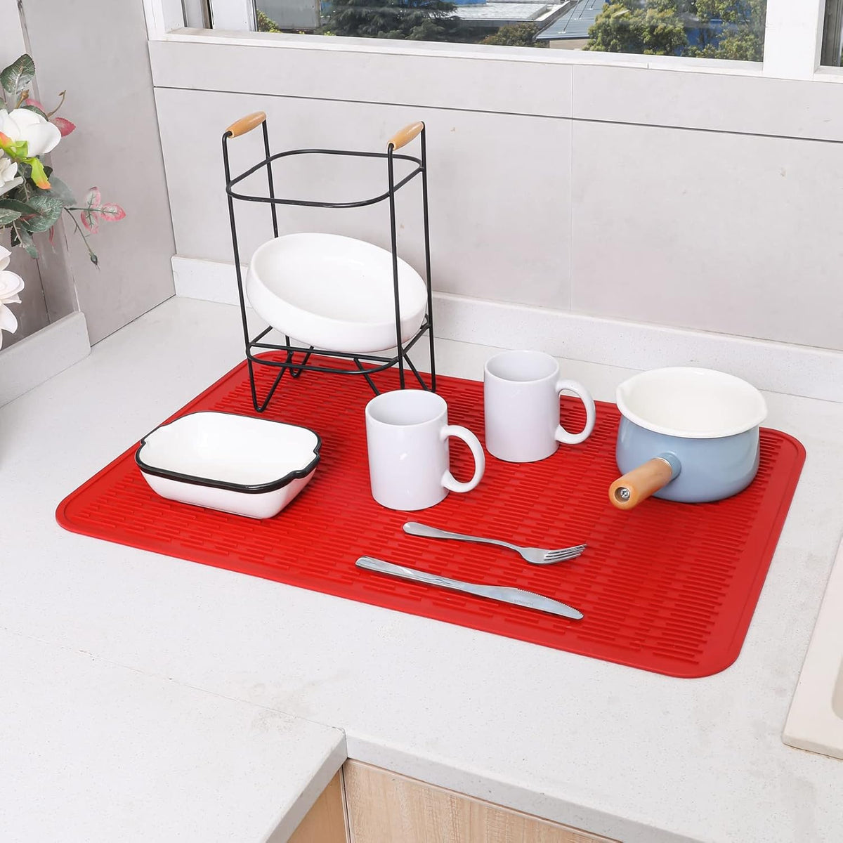 Silicone Dish Drying Mat for Multiple Usage,Easy clean,Eco-friendly,Heat-resistant Silicone Mat for