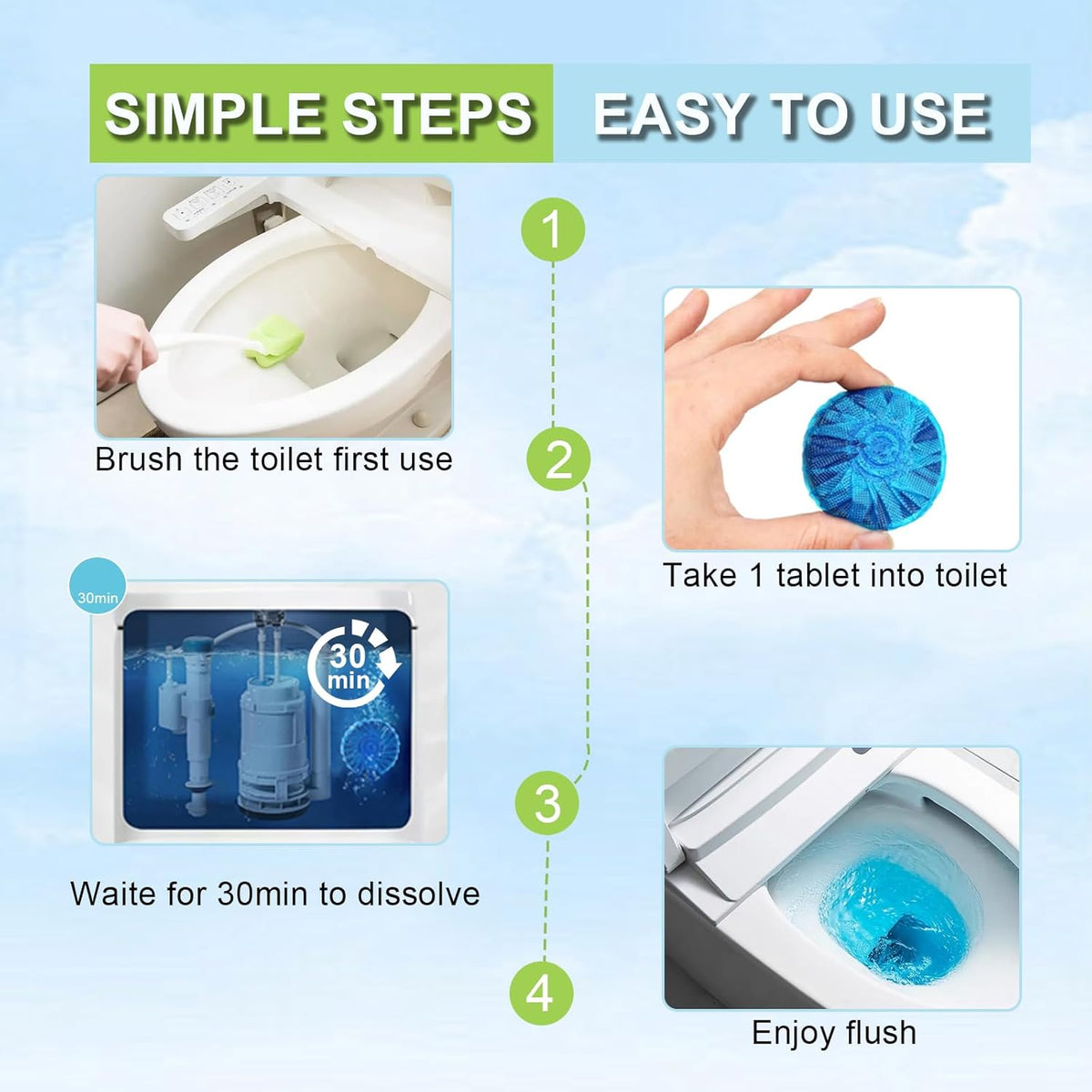Toilet Bowl Cleaner, Automatic Toilet Tank Cleaner Tablets, Blue Toilet Bowl Tablets for