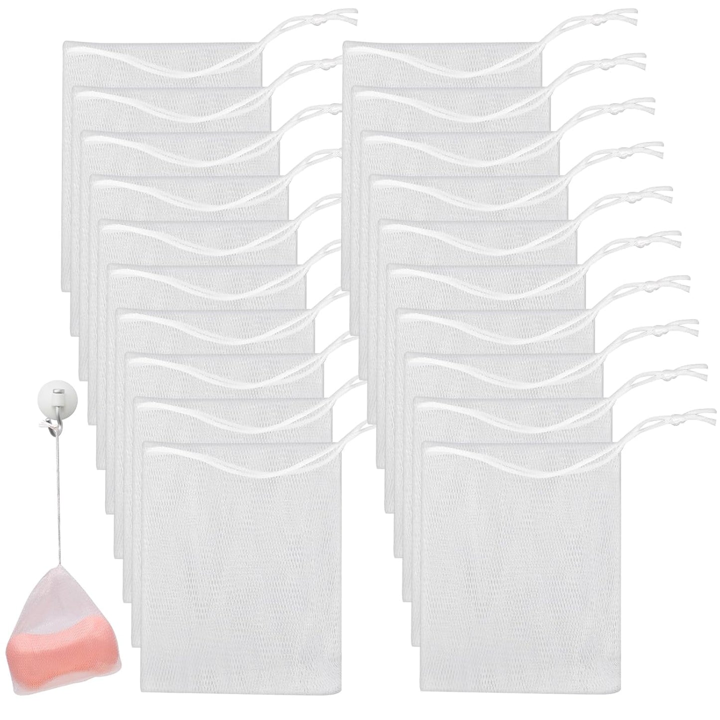 Mozeat Lens 20 PCS Exfoliating Mesh Soap Saver Pouch Bag Mesh Soap Bag Handmade Soaps Bubble Meshs