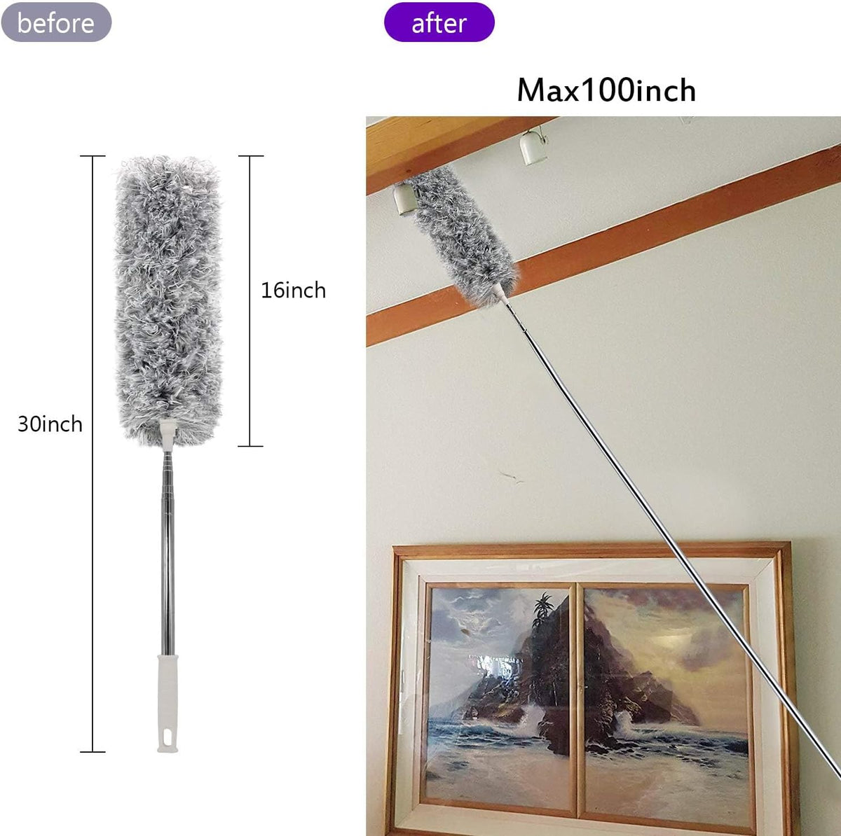 Microfiber Ceiling Fan Cleaner with 30–100" Telescopic Pole – Extendable Duster for High Ceilings