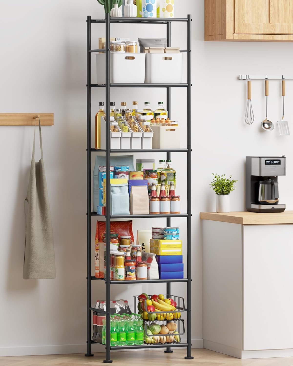 Storage Shelves - 6 Tier Shelf Organizer, Sturdy Metal Garage Shelving with Adjustable Leveling