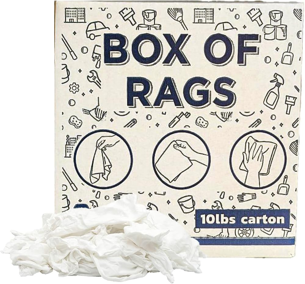 Premium White T-Shirt Cleaning Rags (10 lbs. Box) – White Cotton Rags for Cleaning, Staining