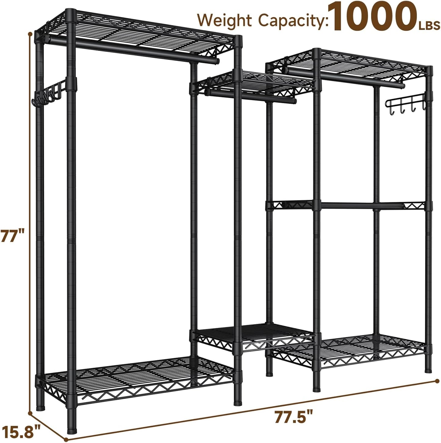 Heavy Duty Garment Rack Large Clothes Rack,Freestanding Closet Portable Clothing Rack with 7