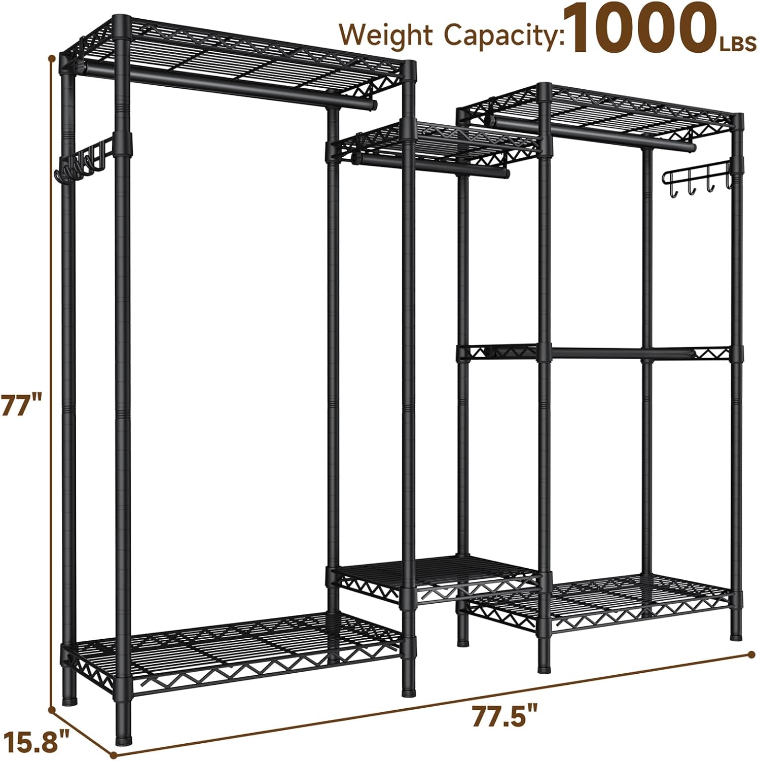 Heavy Duty Garment Rack Large Clothes Rack,Freestanding Closet Portable Clothing Rack with 7