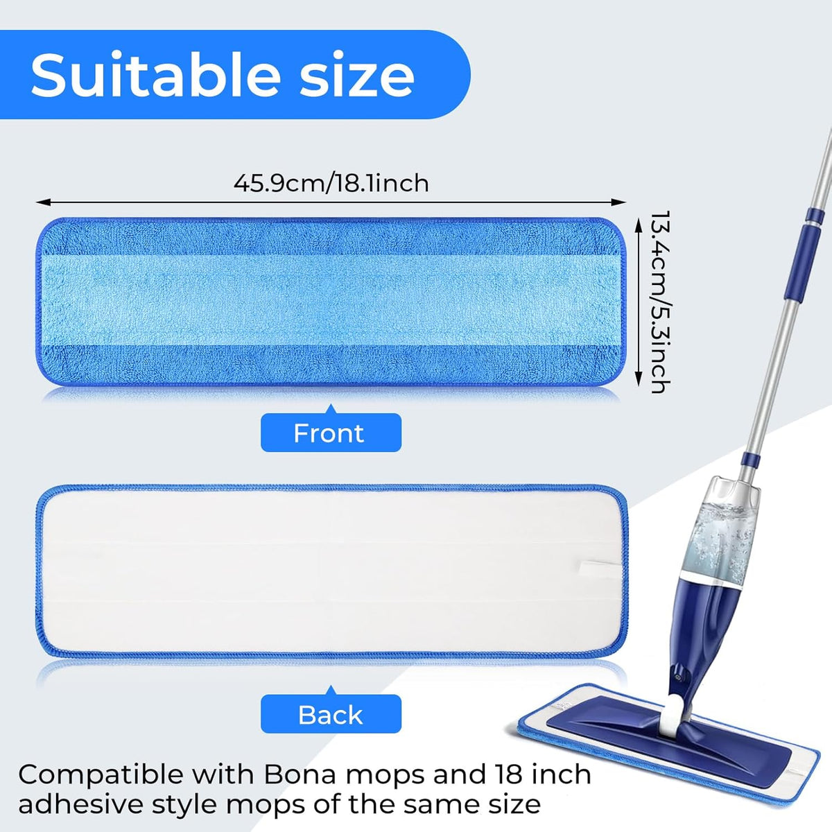 3 Pack Microfiber Cleaning Pads are Compatible with Bona Mop,18 Inch Replaceable Mop Pad