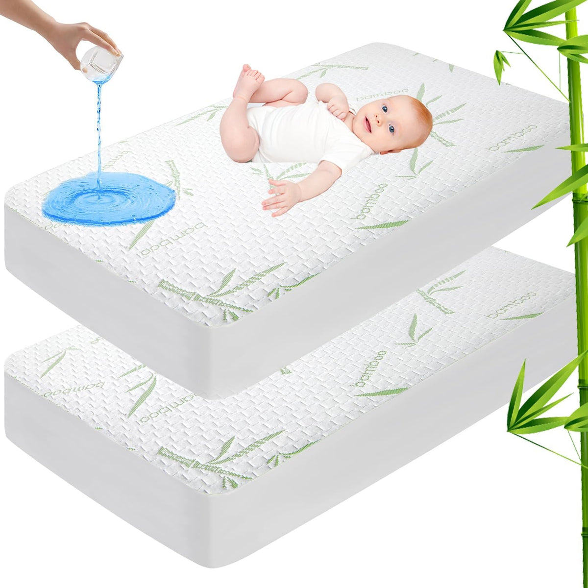 Mattress Protector Soft Crib Rayon Bamboo Waterproof Mattress Pad Cover, Soft Breathable Cooling
