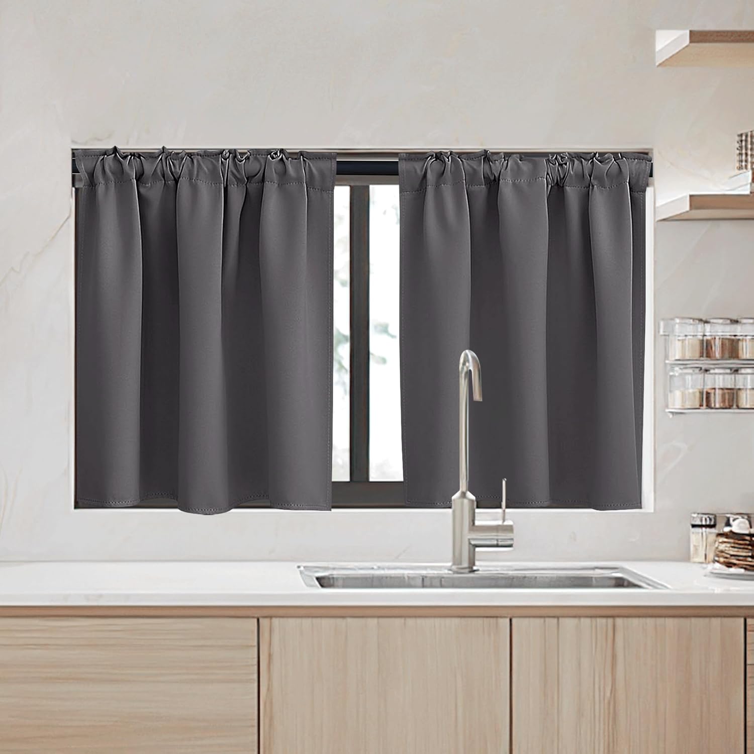 RYB HOME Small Window Curtains - Blackout Insualting Privacy Curtains for Kids Bedroom Kitchen