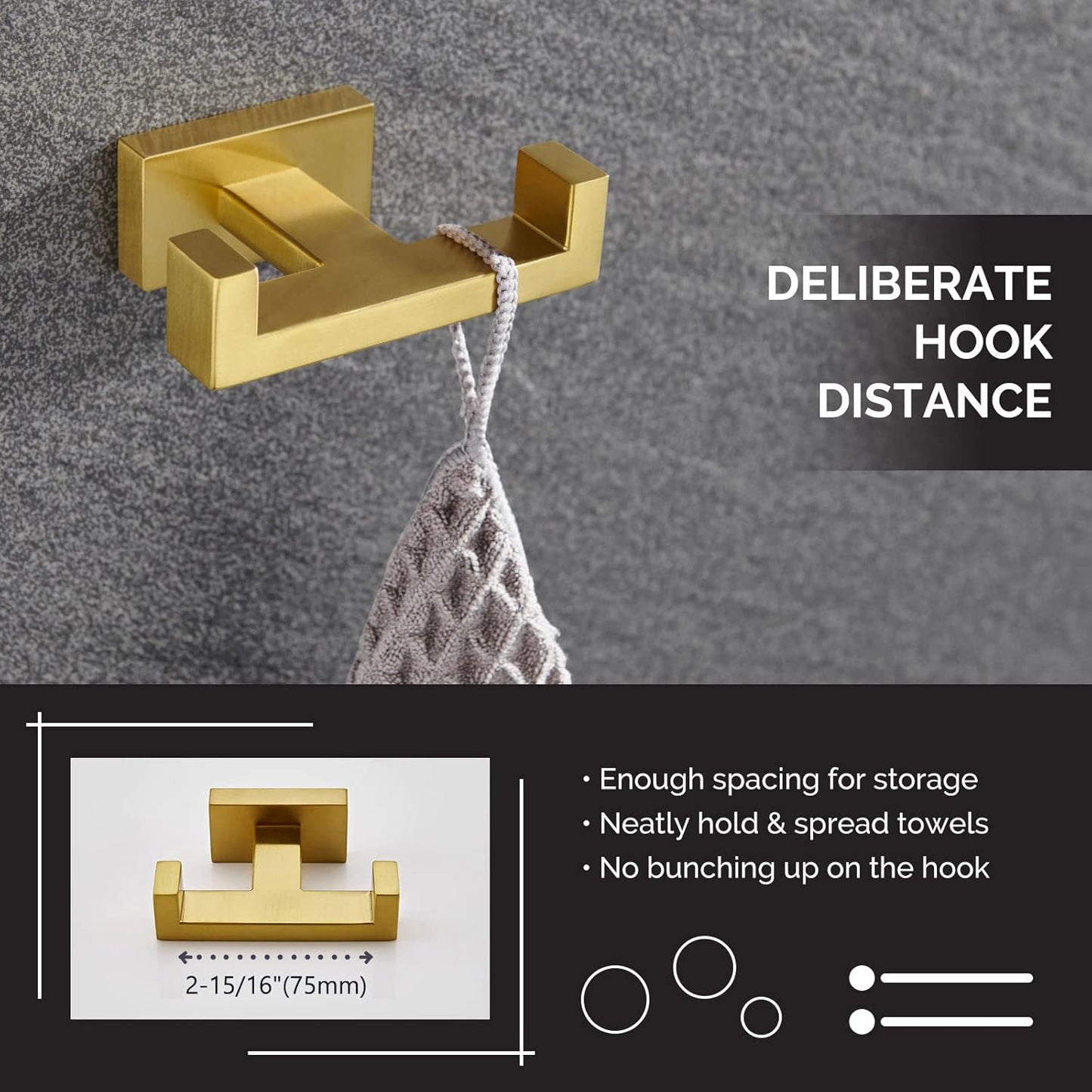 Angle Simple Towel Hook for Bathroom, SUS 304 Stainless Steel Hand Towel Holder, Double Robe Coat