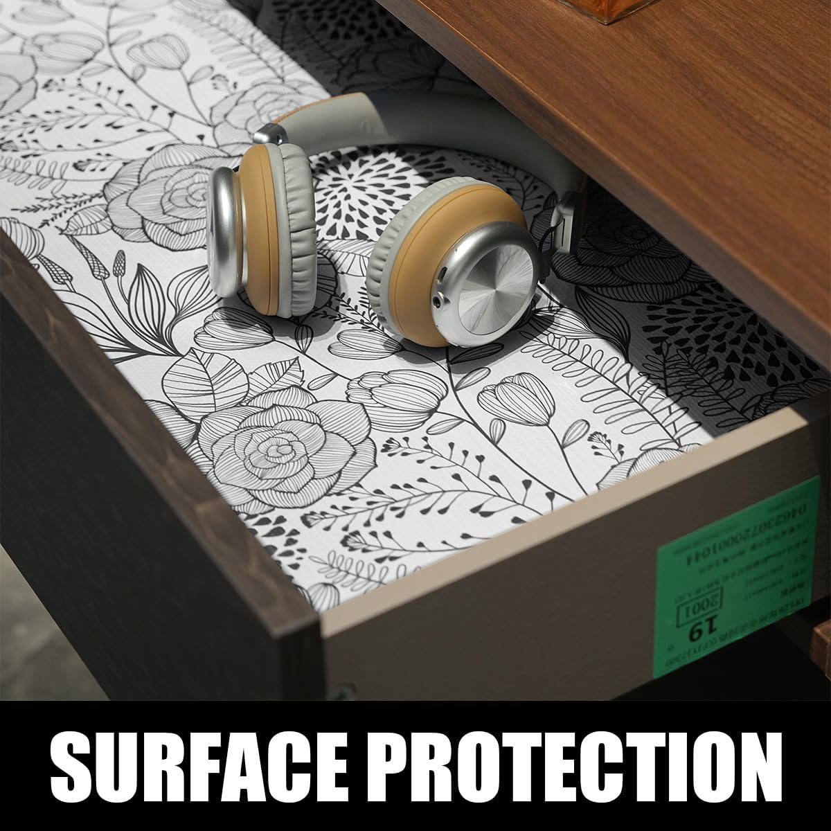 Floral Drawer and Shelf Liner for Kitchen 12IN x 20FT, Non-Adhesive and Strong Non-Slip Cabinet