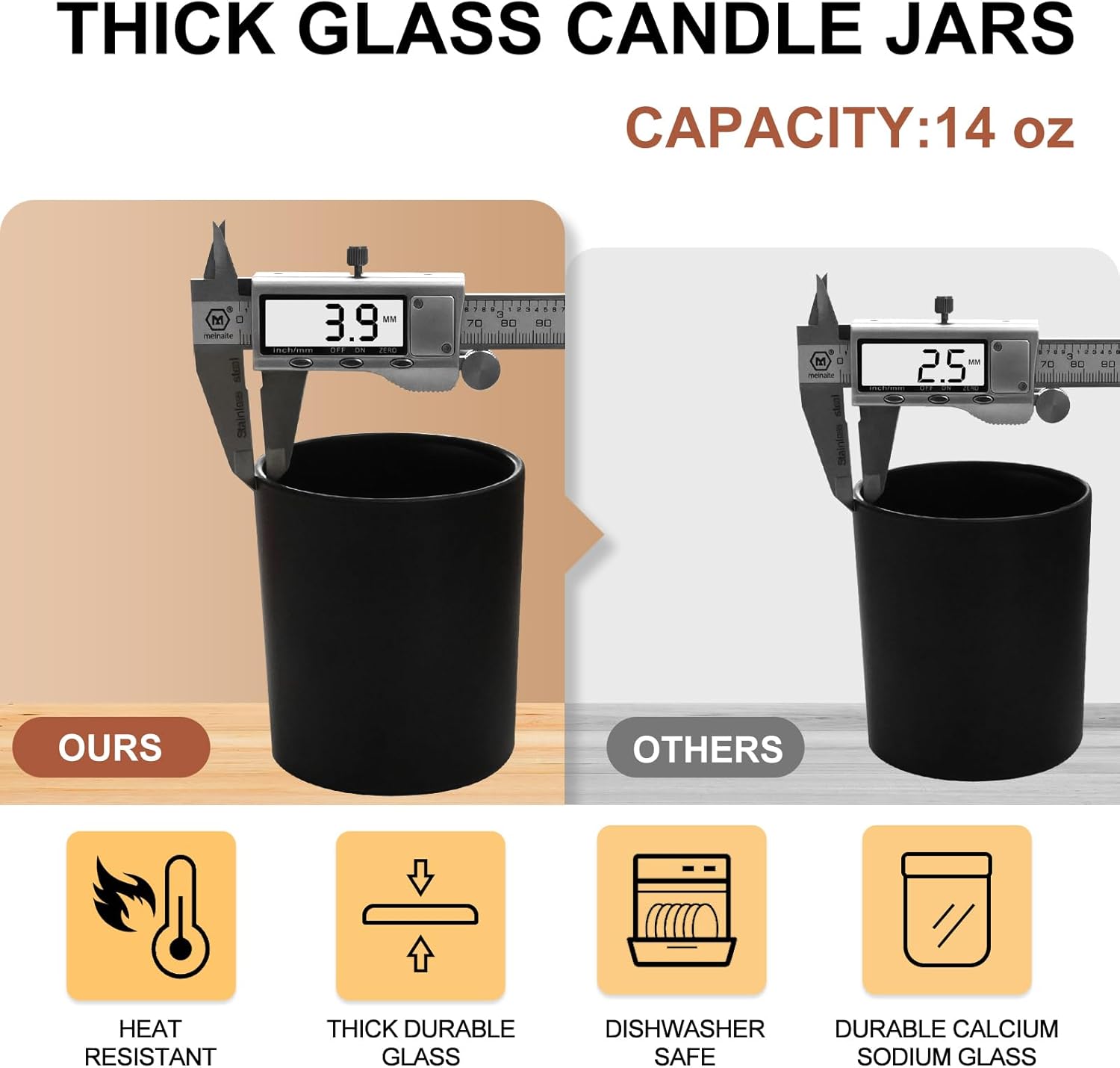 14 OZ Thick Candle Jars for Making Candles 12 Pcs, 3 Wick Empty Jars with Wood Lids for Candle