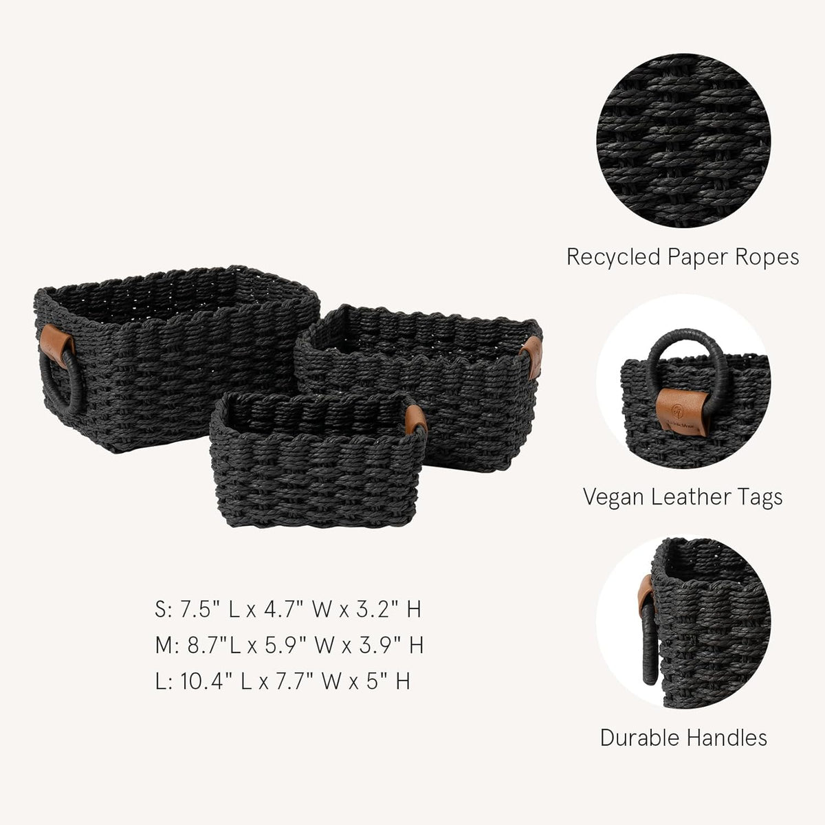 LA JOLIE MUSE Small Wicker Baskets for Organizing, Recycled Paper Rope Storage Basket Container