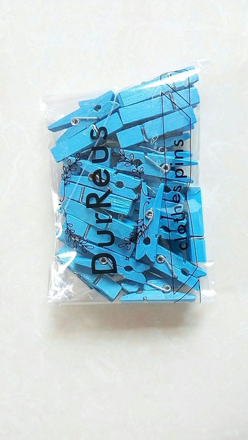 DurReus 50pcs Small Wood Clothes Pins Pegs Hangers Picture Display Art Crafts Clip Clamps String