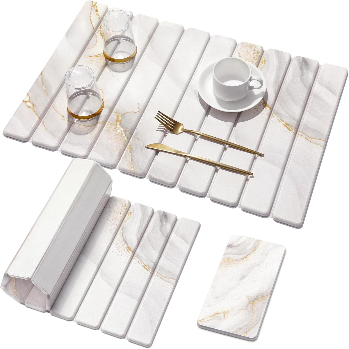 2 PCS Large Stone Dish Drying Mat for Kitchen Counter,Quick Dry Stone Dishes Mats,Marbled Water