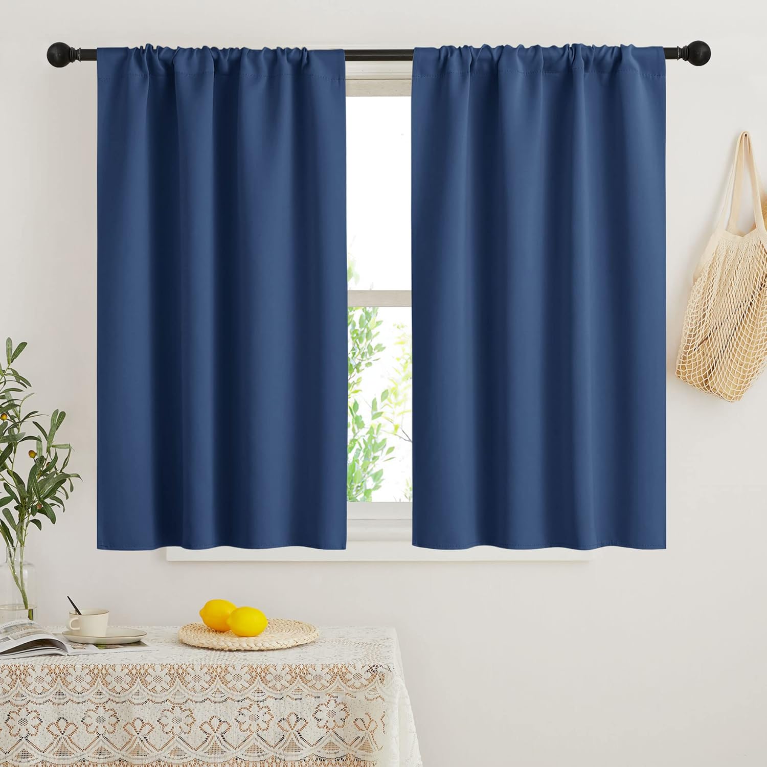 RYB HOME 45 inch Length Curtains for Kitchen, Room Darkening Narrow Window Drapes Thermal Insulated