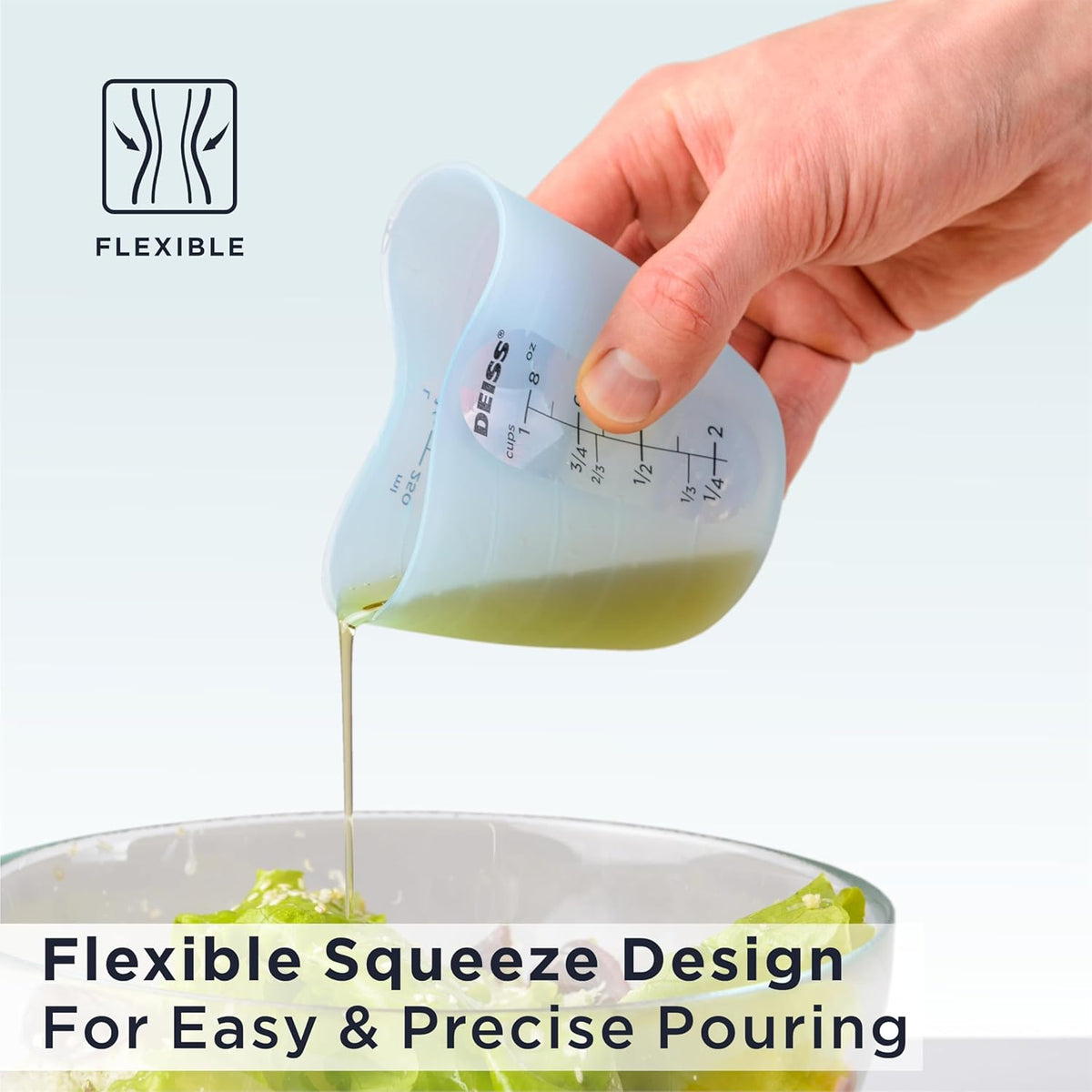 Deiss PRO 3 Piece Silicone Measuring Cup Set - Versatile & Durable, Easy-Pour Spout, Non-Stick for