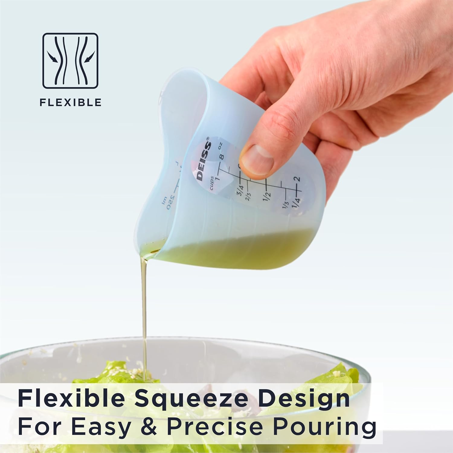 Deiss PRO 3 Piece Silicone Measuring Cup Set - Versatile & Durable, Easy-Pour Spout, Non-Stick for