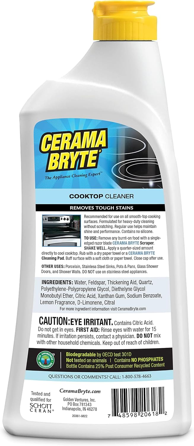 Cerama Bryte Removes Tough Stains Cooktop and Stove Top Cleaner for Glass - Ceramic Surfaces, 18