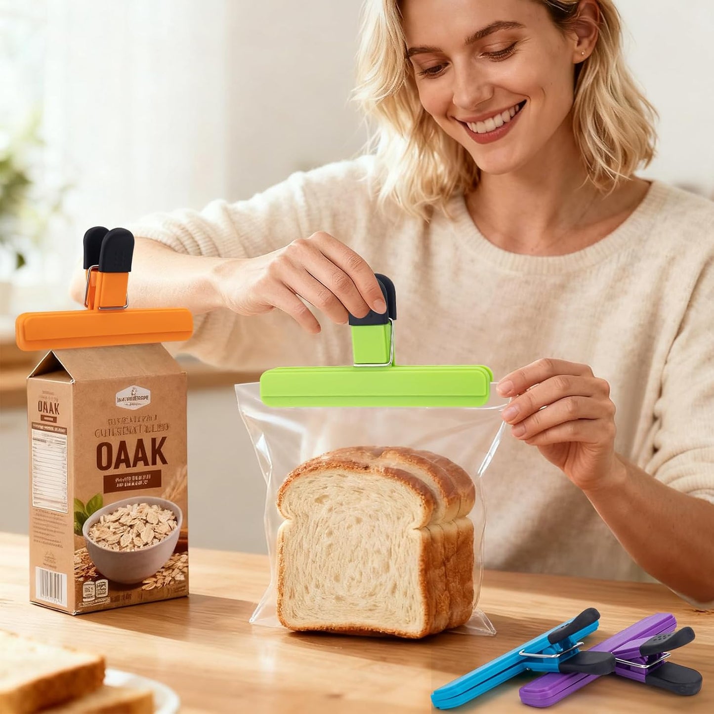 OWLKELA Chip Clip, 12 Pack Colors Wide Open Bag Clips for Food Storage, Heavy Duty Seal Grips