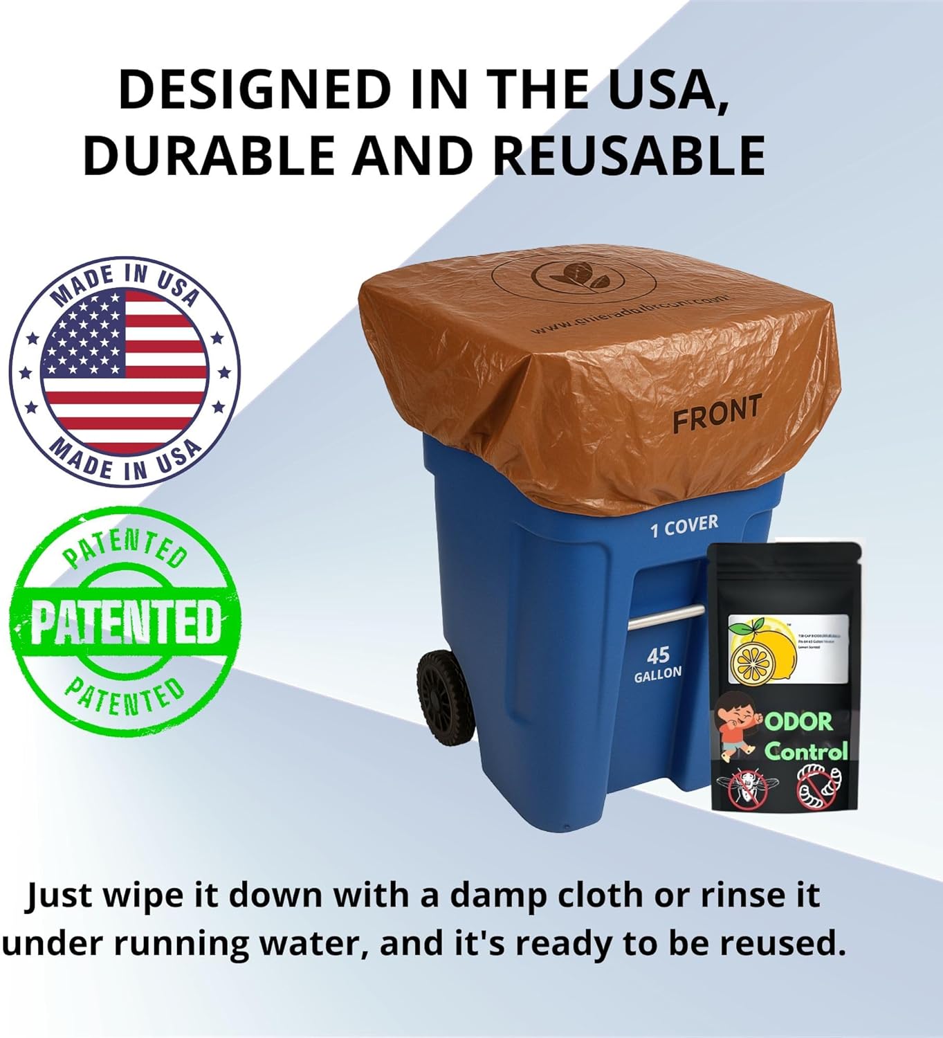 Trash Can Cover Odor Eliminating Bag with Elastic Rubber Band Lemon Scented Durable Effective