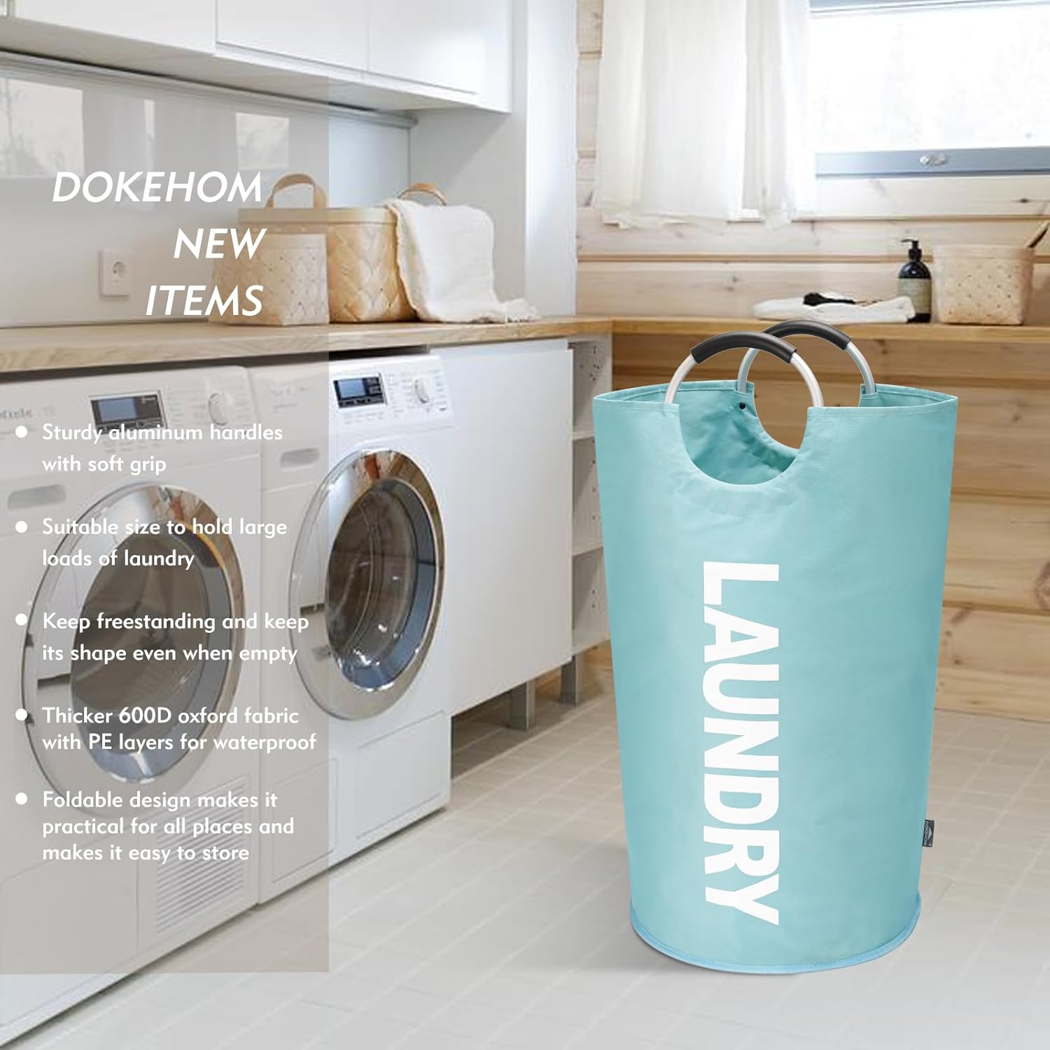 DOKEHOM 125L X-Large Collapsible Washing Laundry Basket Bag (7 Colors) for Bedroom, Fabric (Light